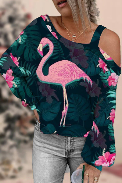 Spring Summer Pink Flamingos Off-shoulder Blouse