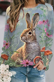 Happy Easter Day Floral Bunny Sweatshirt