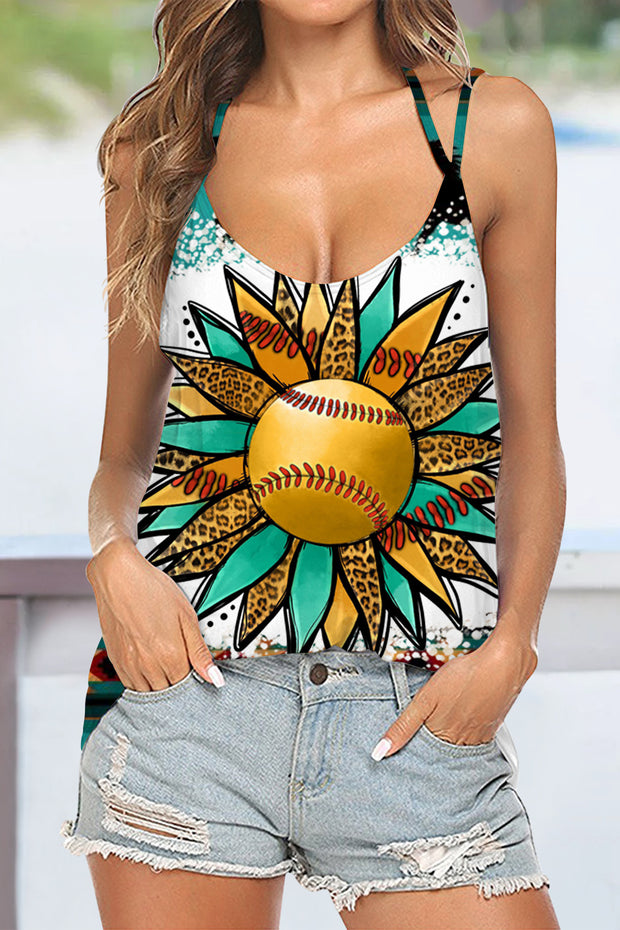 Western Sunflower Softball Aztec Horse Halter Tops