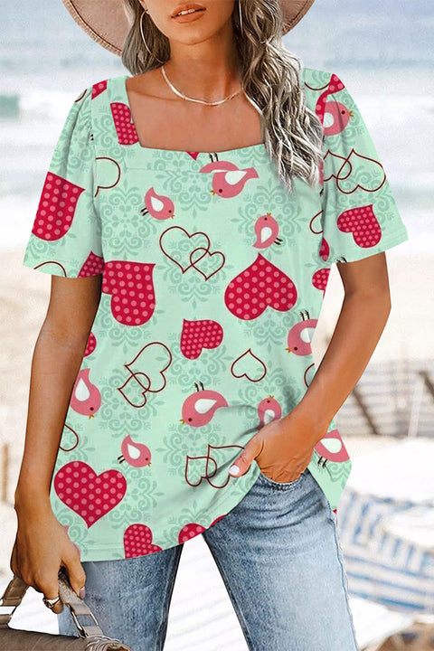 Love Heart Square Neck T-Shirt