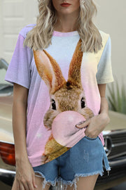 Bubble Gum Bunny Happy Easter Day Round Neck T-shirt