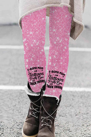 F-bomb Mom Pink Glitter Leggings