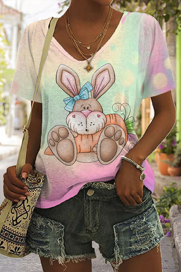 Happy Easter Day Bunny Carrot V Neck T-shirt