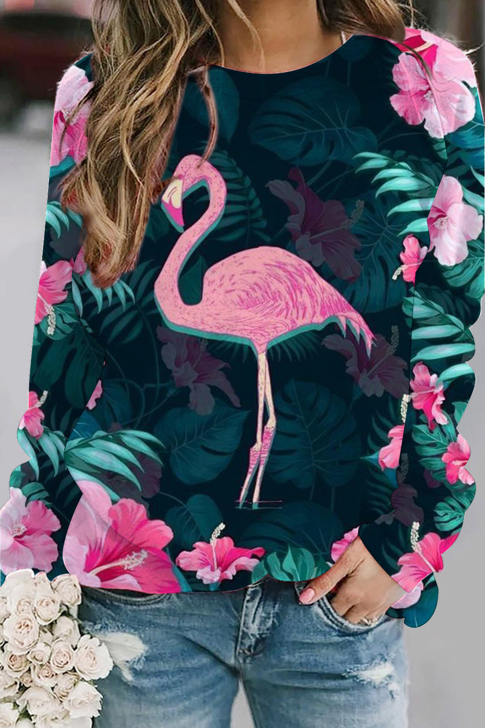 Spring Summer Pink Flamingos Pattern Sweatshirt