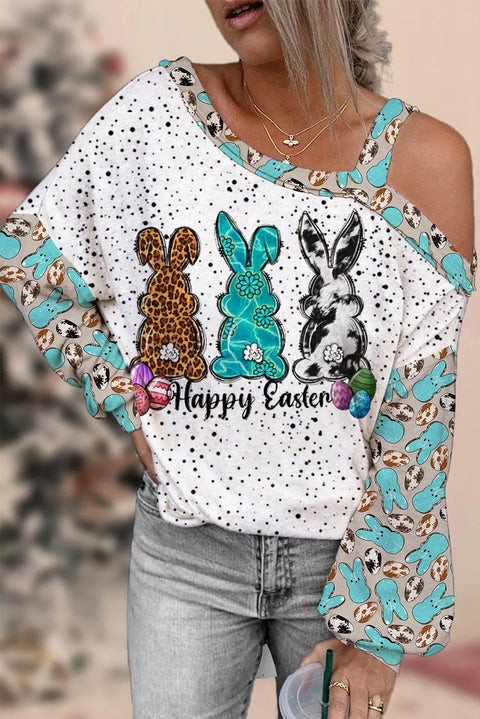 Western Happy Easter Peeps Bunnies Eggs Off-Shoulder Blouse