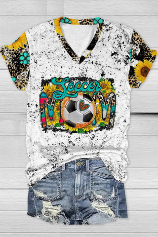 Soccer MOM Print V Neck T-shirt