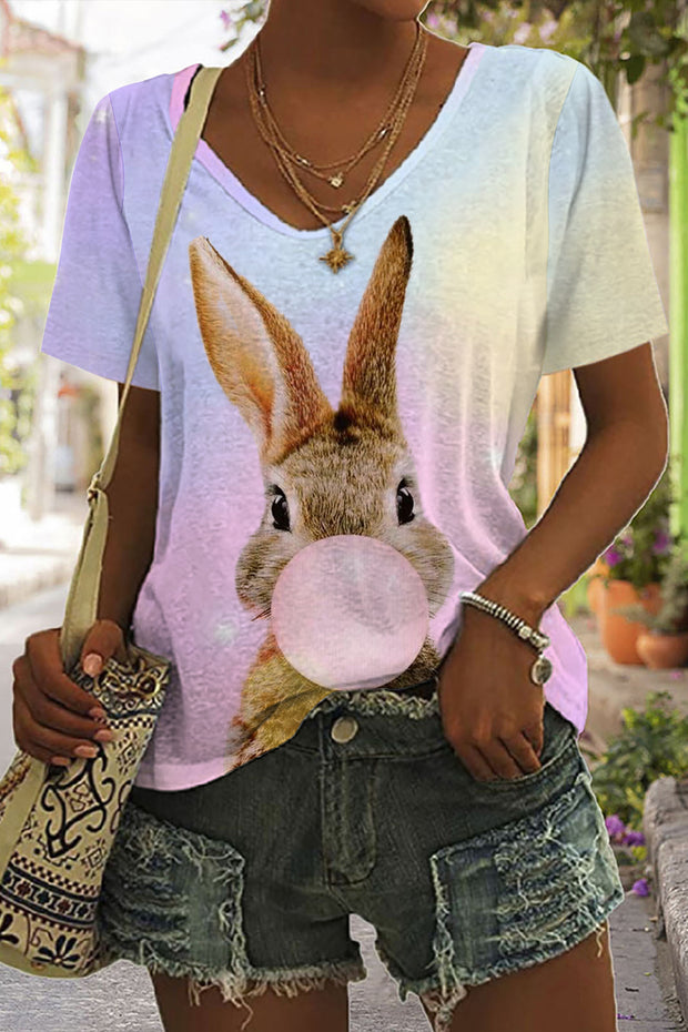 Bubble Gum Bunny Happy Easter Day V Neck T-shirt