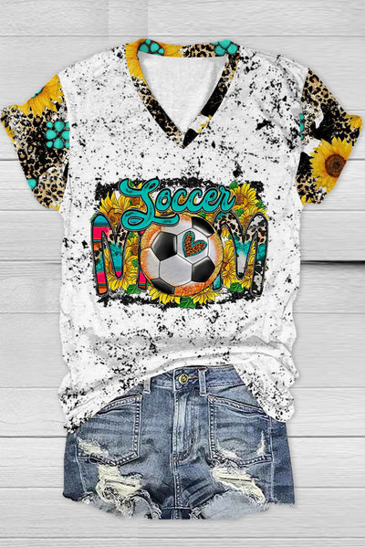 Soccer MOM Print V Neck T-shirt