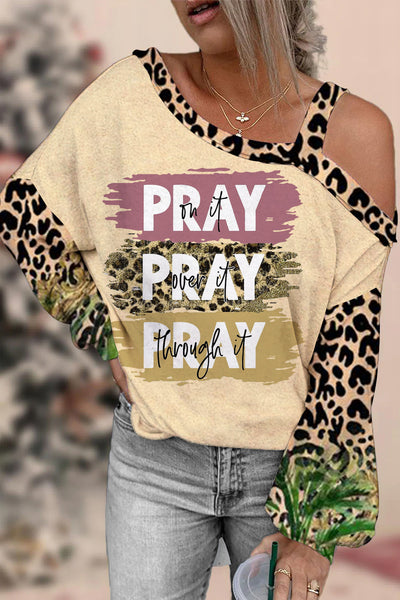 Pray On It Pray Over It Pray Through It Leopard Printed Off-Shoulder Blouse