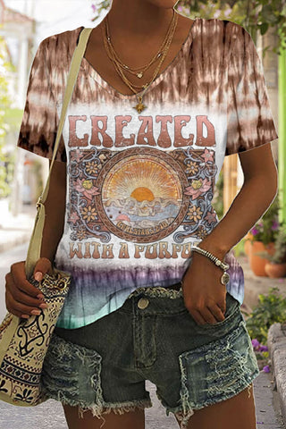 Created With A Purpose Christian Print V-neck T-shirt