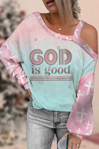 God Is Good Leopard Christian Print Off-Shoulder Blouse