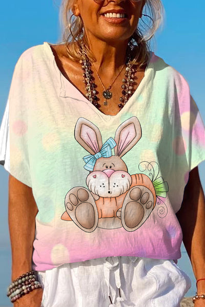 Happy Easter Day Bunny Carrot Dolman Sleeves Tee