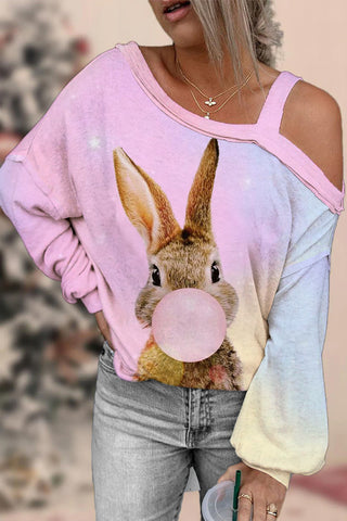 Bubble Gum Bunny Happy Easter Day Off-Shoulder Blouse