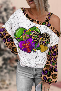 Mardi Gras Western Leopard Love Heart Crawish Off-Shoulder Blouse