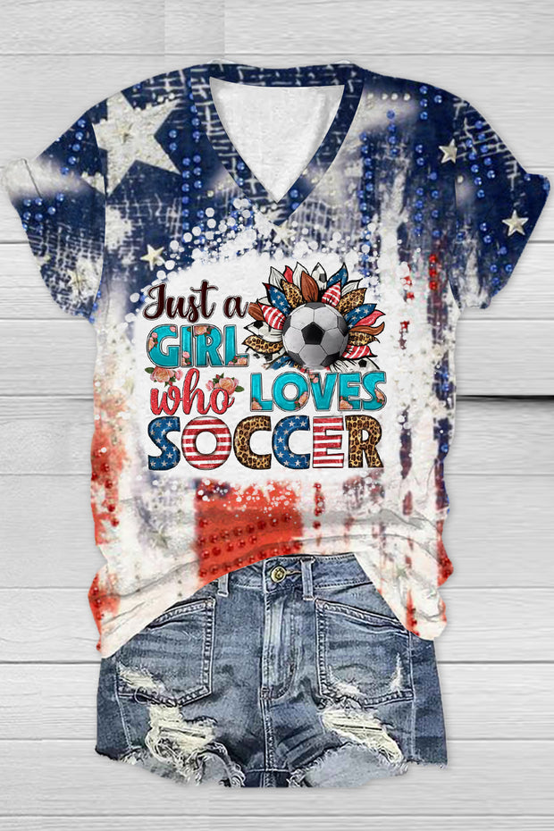 Just A Girl Who Loves Soccer Print V Neck T-shirt