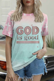 God Is Good Leopard Christian Print Round Neck T-shirt