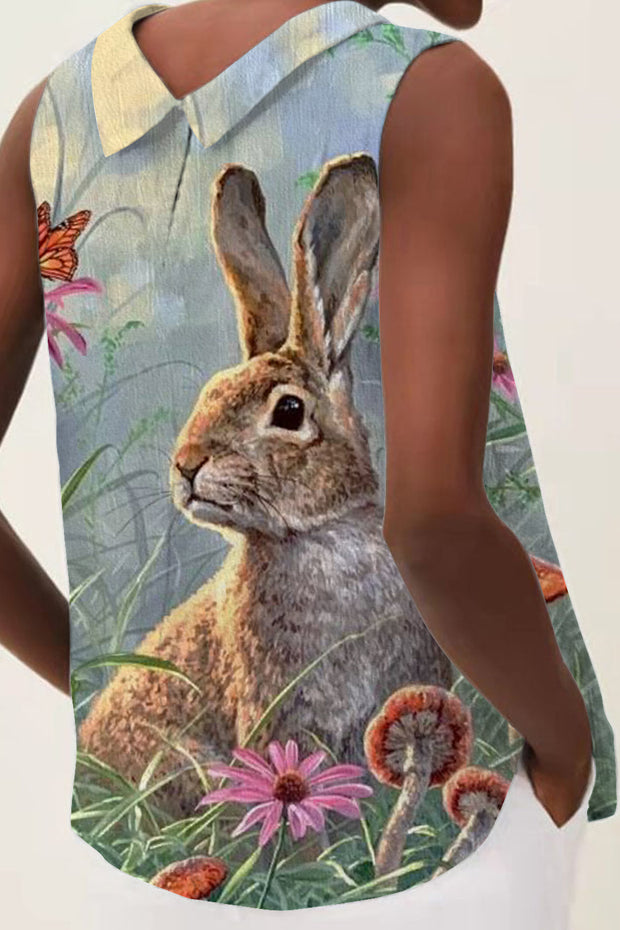 Happy Easter Day Floral Bunny High Neck Tank