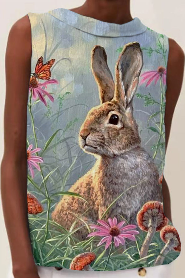 Happy Easter Day Floral Bunny High Neck Tank