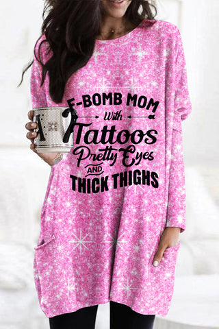 F-Bomb Mom Pink Glitter Tunika mit Taschen