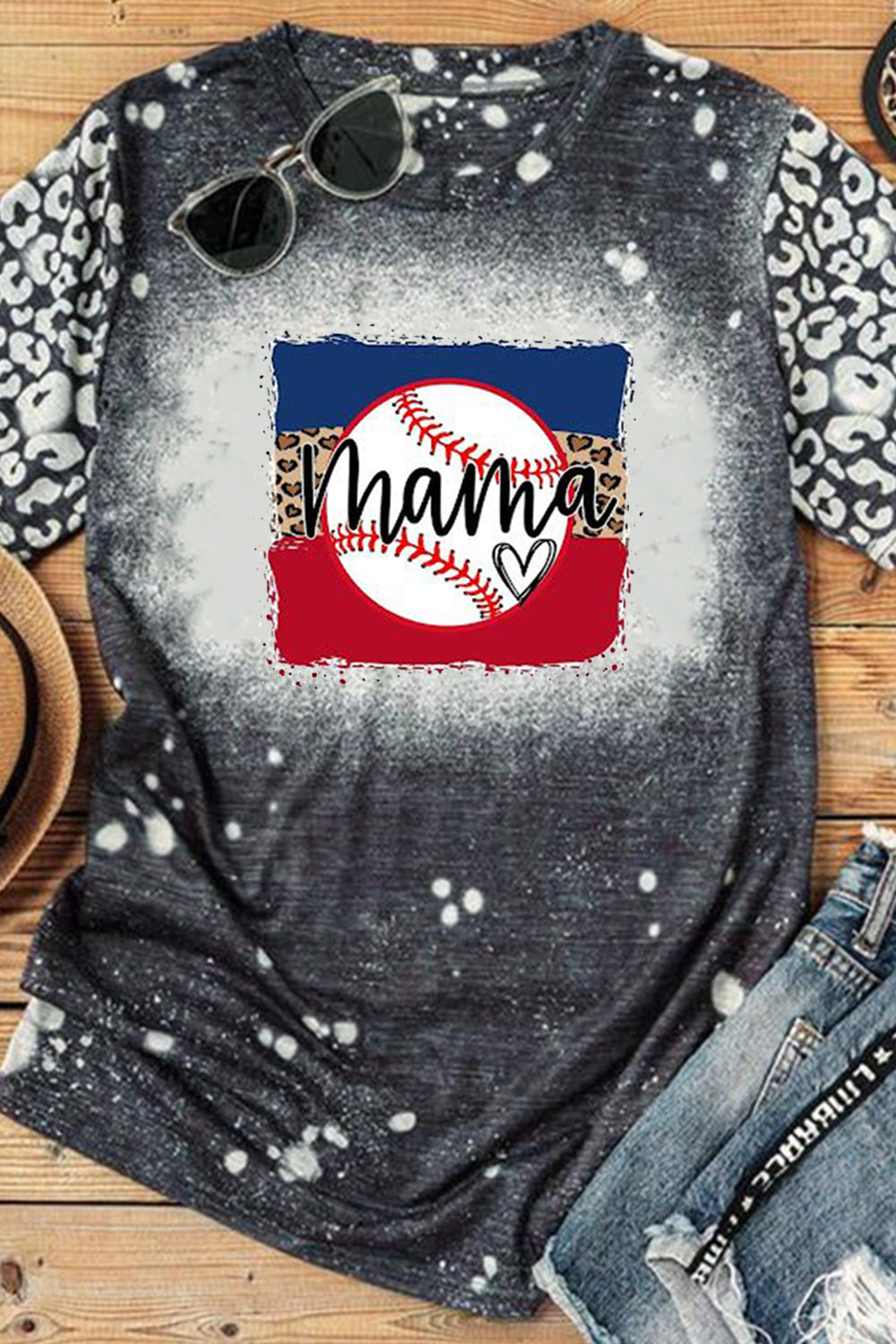Baseball Mom Black Bleached T-shirt