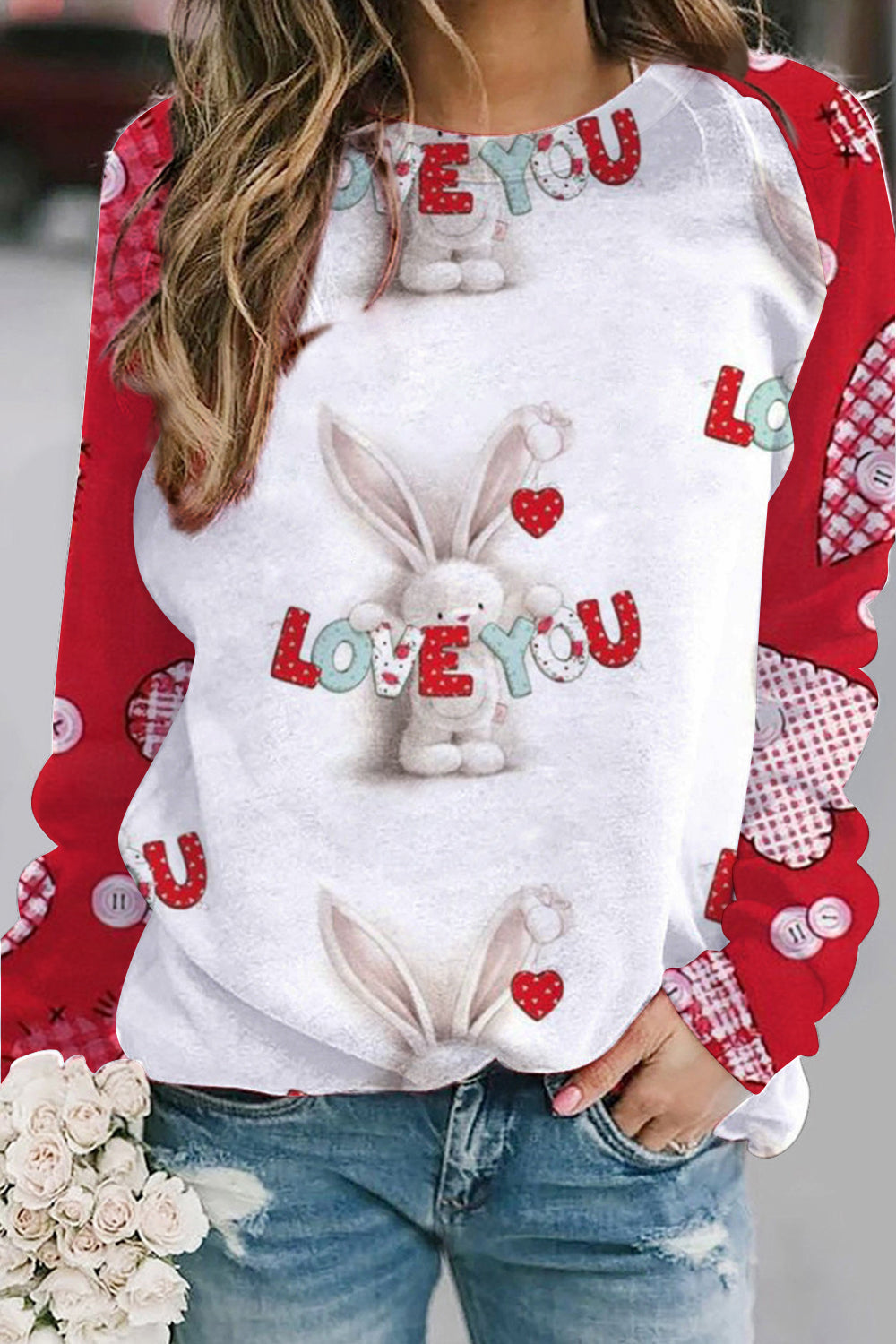 Love You Rabbits Print Sweatshirt