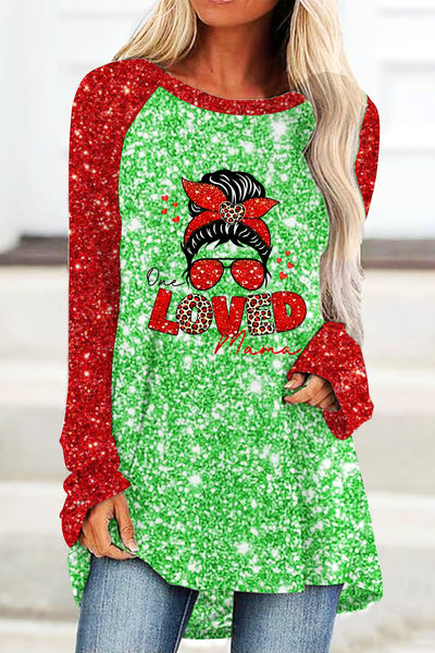 Love Mama Green Red Glitter Loose Tunic