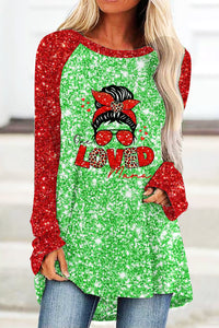Love Mama Green Red Glitter Loose Tunic