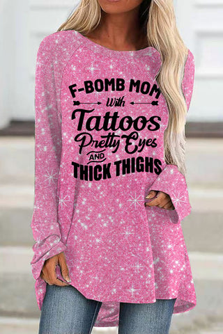 F-Bomb Mom Pink Glitter Loose Tunika