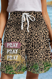 Pray On It Pray Over It Pray Through It Leopard Drawstring Waist Casual Shorts