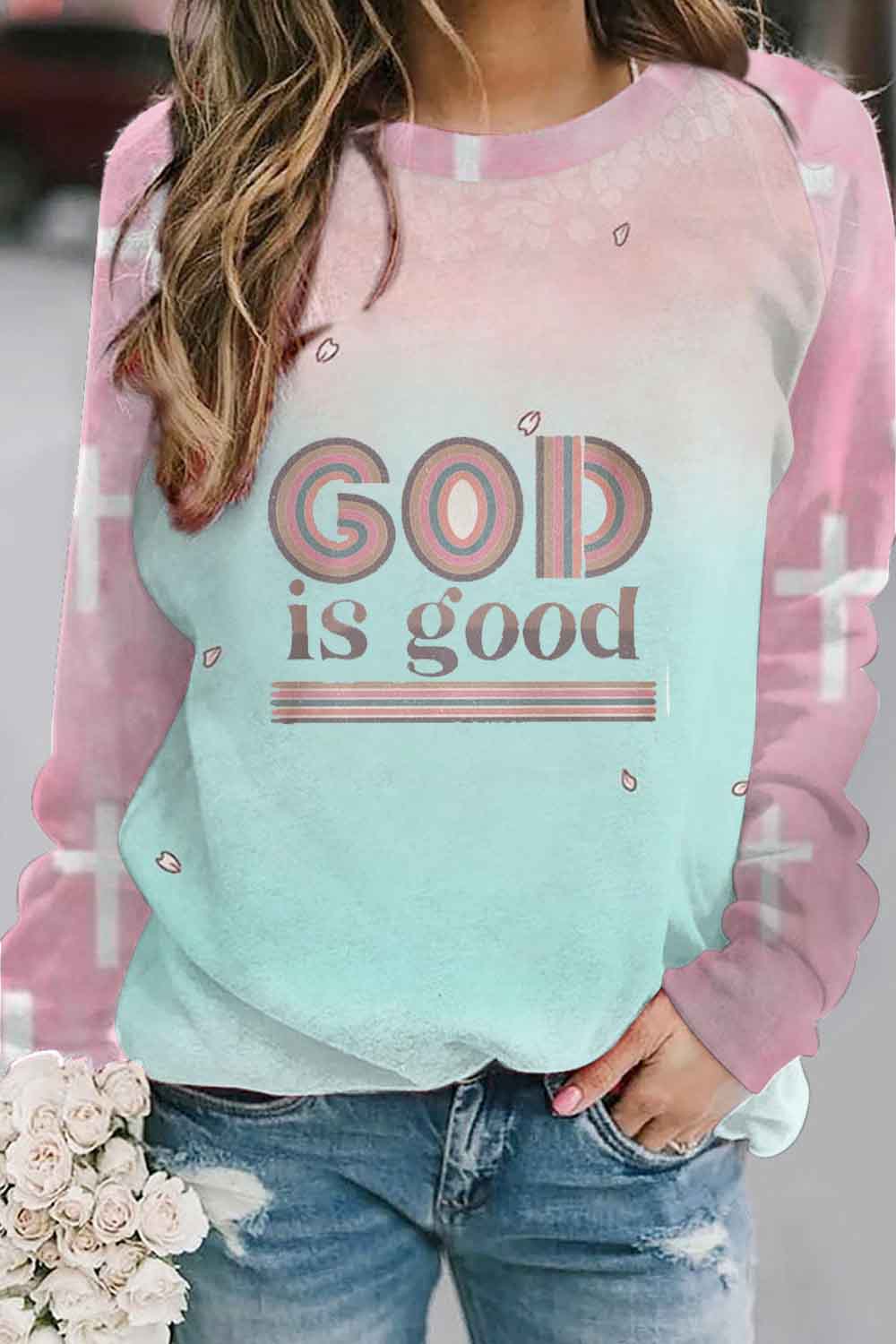 God Is Good Leopard Christian Print Sweatshirt