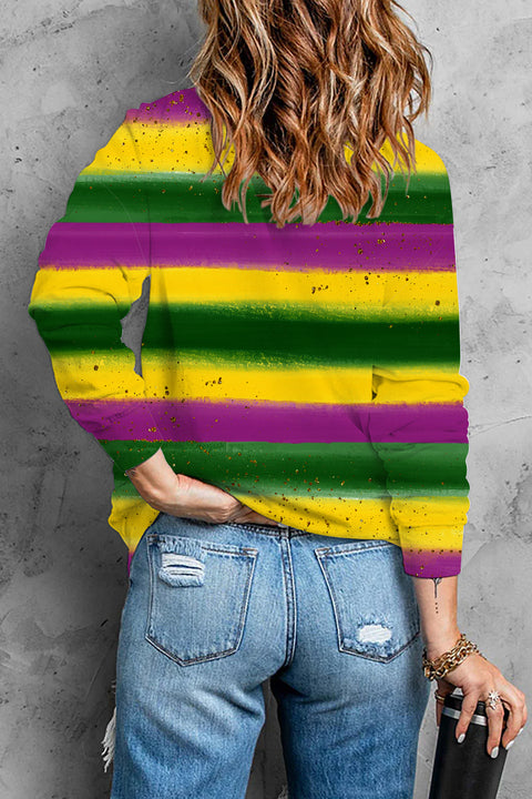 Vintage Mardi Gras Carnival Purple Green And Gold Splash Color Block Print Sweatshirt