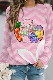 Happy Easter Bunnies Carrot Eggs Pink Stripe Sweatshirt