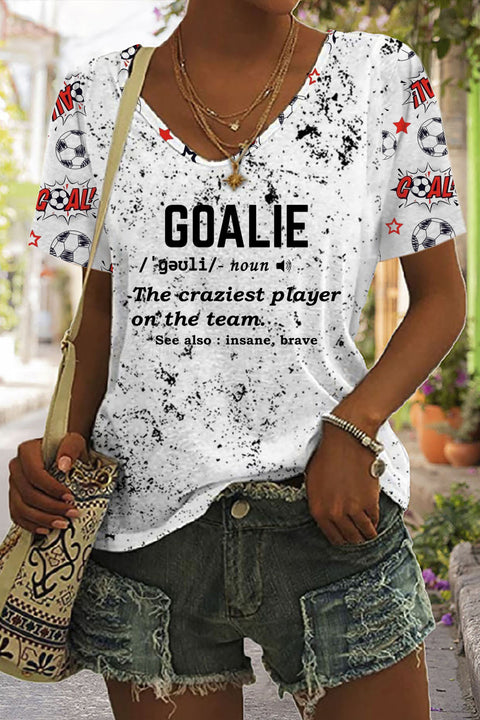 Goalie Goal Print Tie-Dye V Neck T-shirt