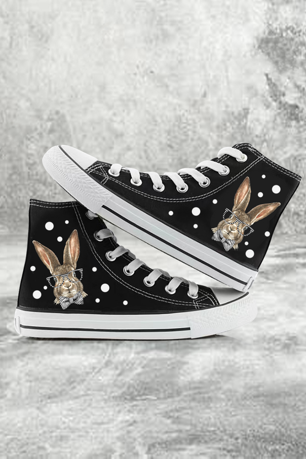 Gentleman Rabbit at Easter Day Pattern Lace-up High-top Canvas Loafers