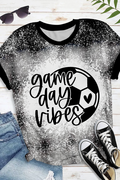 Soccer Ball Game Day Vibes Round Neck Short Sleeve T-shirt