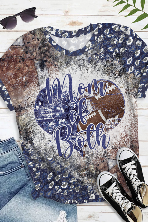 Mom Of Both Theme & Football Pattern Round Neck Short Sleeve T-shirt