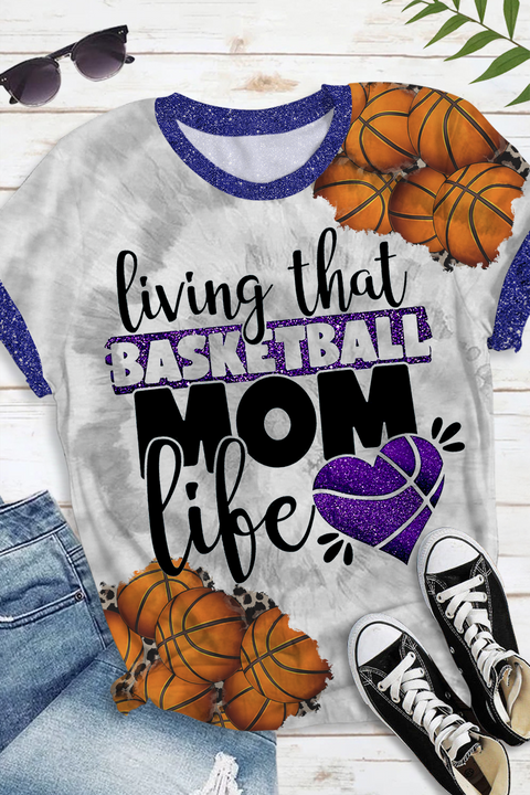 Living That Basketball Mom Vibe Printed Round Neck Short Sleeve T-shirt