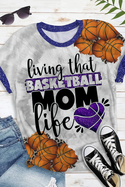 Living That Basketball Mom Vibe Printed Round Neck Short Sleeve T-shirt