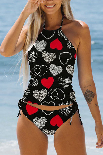 Love Heart Black Bikini Swimsuit