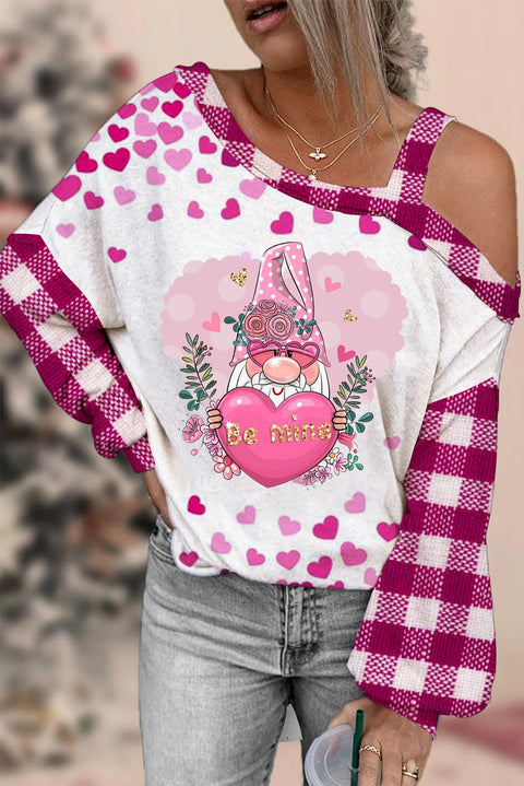 Be Mine Gnome Purple Plaid Sleeve Off-shoulder Blouse