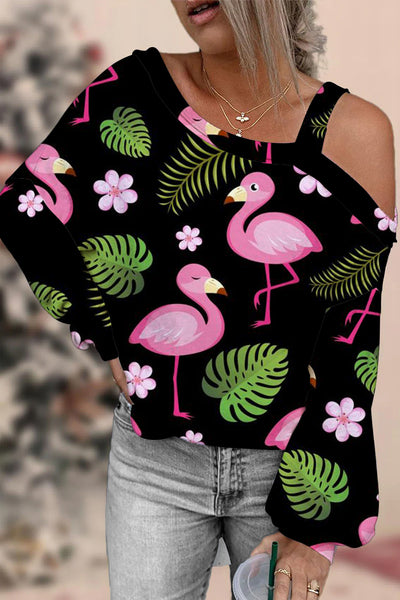 Flamingos Flowers And Plant Off-shoulder Blouse
