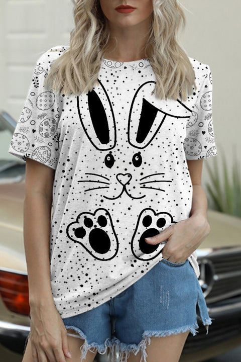 Happy Easter Day Bunnies Eggs Polka Round Neck T-shirt