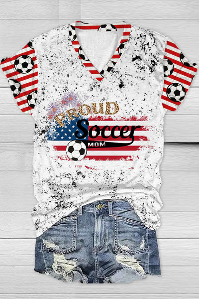 Proud Soccer Mom Print V Neck T-shirt