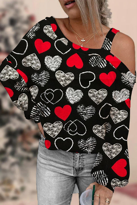 Love Heart Black Off-shoulder Blouse