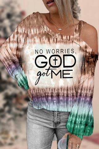 No Worries Got Me Christian Print Off-Shoulder Blouse
