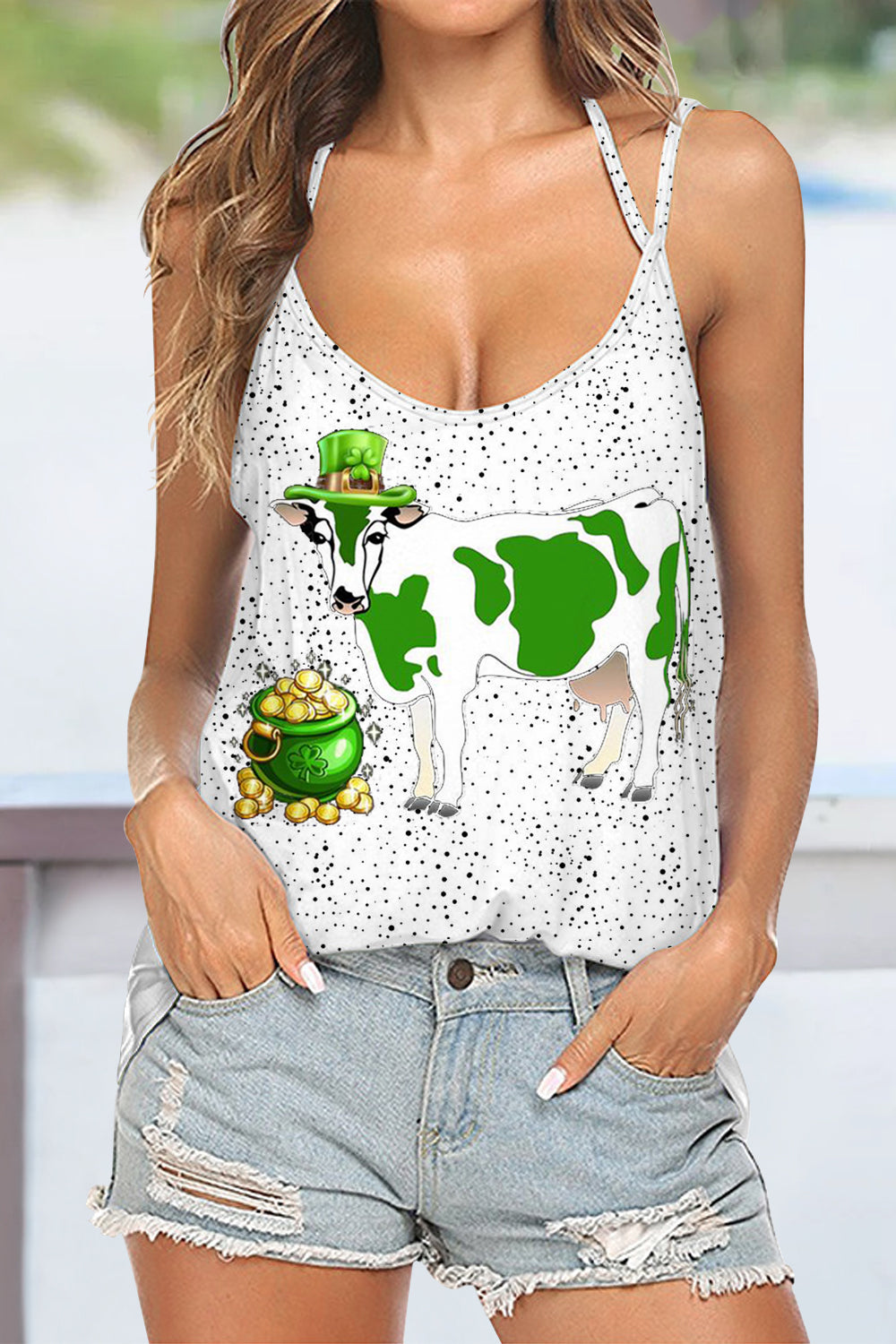 Sexy Green Sheep Shamrocks Printed Halter tops