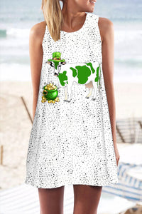 Casual Green Sheep Printed Tank Dress