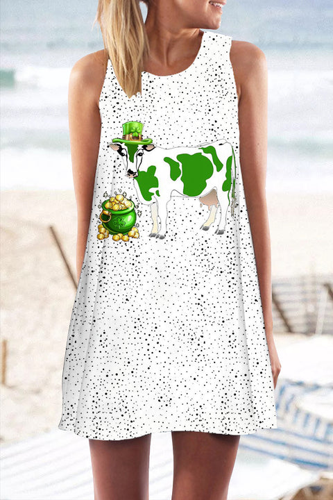 Casual Green Sheep Printed Tank Dress