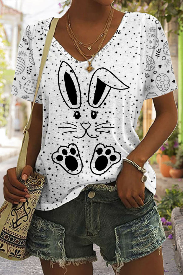 Happy Easter Day Bunnies Eggs Polka V Neck T-shirt