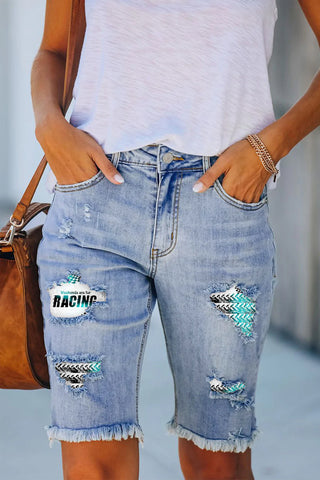 Weekens Are For Racing Print Denim Shorts